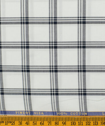 Cadini Men's Giza Cotton Checks 2.25 Meter Unstitched Shirting Fabric (White & Dark Blue)