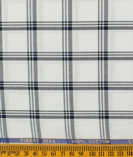 Cadini Men's Giza Cotton Checks 2.25 Meter Unstitched Shirting Fabric (White & Dark Blue)