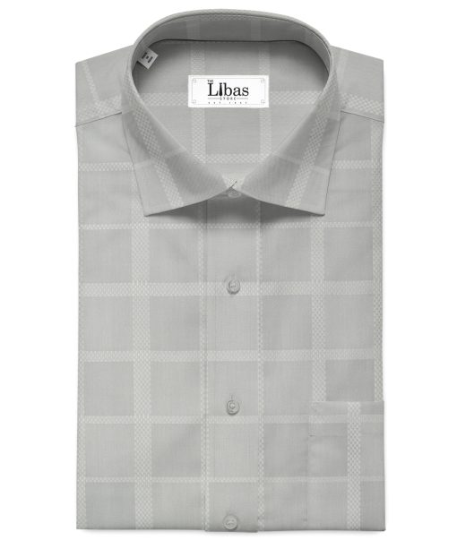 Luthai Men's Supima Cotton Checks 2.25 Meter Unstitched Shirting Fabric (Grey)