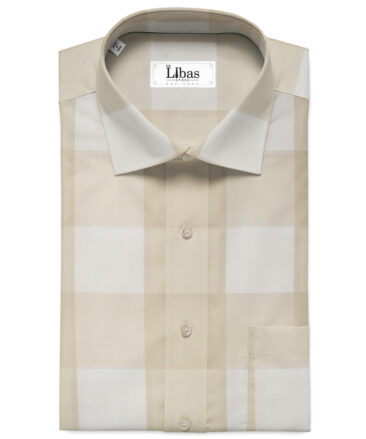 Luthai Men's Supima Cotton Checks 2.25 Meter Unstitched Shirting Fabric (White & Beige)