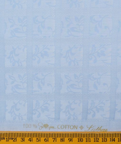 Luthai Men's Supima Cotton Checks 2.25 Meter Unstitched Shirting Fabric (Blue)