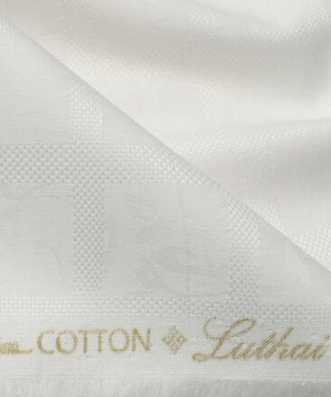 Luthai Men's Supima Cotton Checks 2.25 Meter Unstitched Shirting Fabric (White)