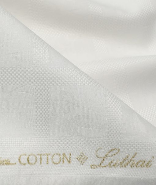 Luthai Men's Supima Cotton Checks 2.25 Meter Unstitched Shirting Fabric (White)