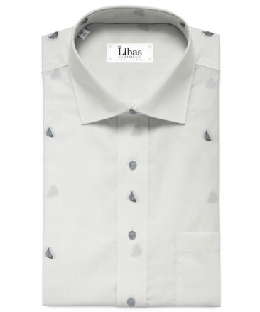 Luthai Men's Supima Cotton Self Design 2.25 Meter Unstitched Shirting Fabric (White & Grey)