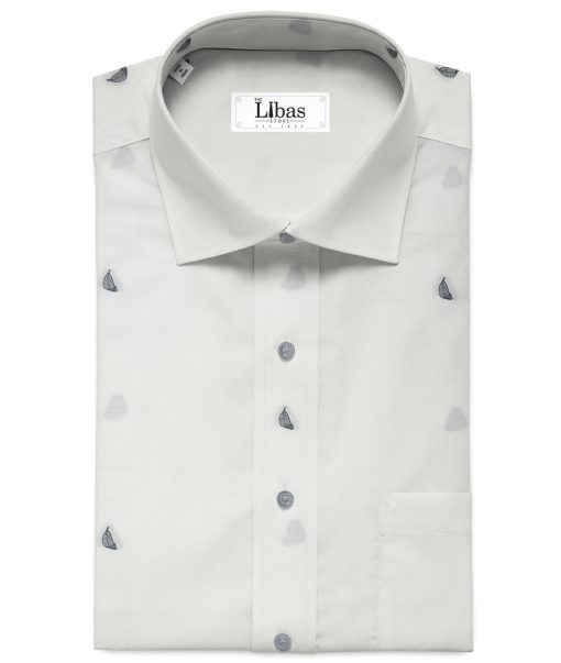 Luthai Men's Supima Cotton Self Design 2.25 Meter Unstitched Shirting Fabric (White & Grey)