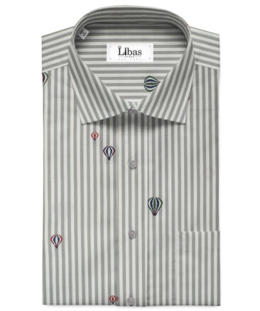 Luthai Men's Supima Cotton Striped 2.25 Meter Unstitched Shirting Fabric (White & Grey)