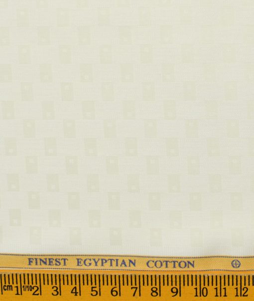 Soktas Men's Giza Cotton Self Design 2.25 Meter Unstitched Shirting Fabric (Cream)