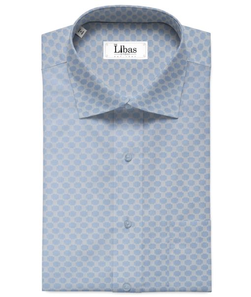 Soktas Men's Giza Cotton Self Design 2.25 Meter Unstitched Shirting Fabric (Light Blue)