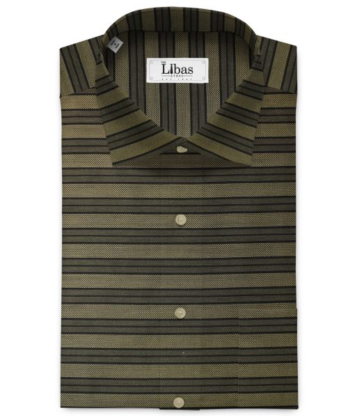 Cadini Men's Giza Cotton Striped Unstitched Shirting Fabric (Blue & Beige)