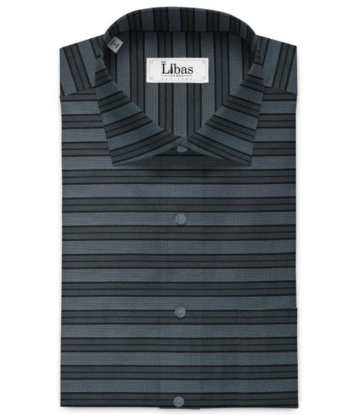 Cadini Men's Giza Cotton Striped Unstitched Shirting Fabric (Blue & Black)