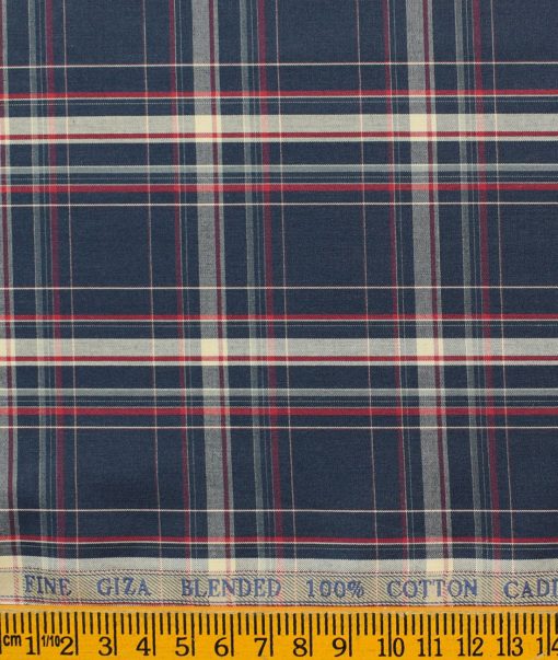 Cadini Men's Pure Cotton Checks Unstitched Shirting Fabric (Dark Blue)