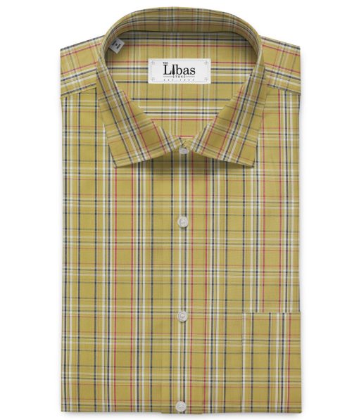 Cadini Men's Pure Cotton Checks Unstitched Shirting Fabric (Mustard Yellow)