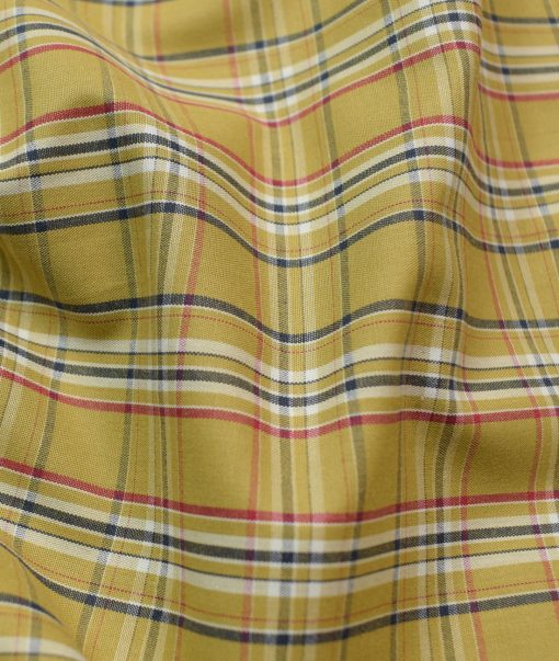 Cadini Men's Pure Cotton Checks Unstitched Shirting Fabric (Mustard Yellow)