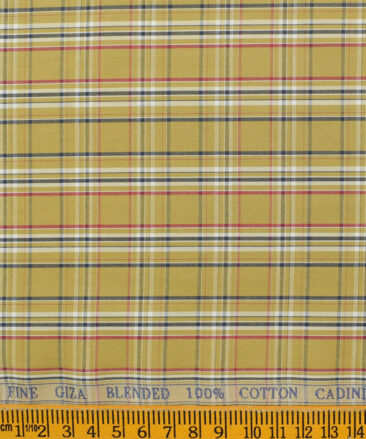 Cadini Men's Pure Cotton Checks Unstitched Shirting Fabric (Mustard Yellow)