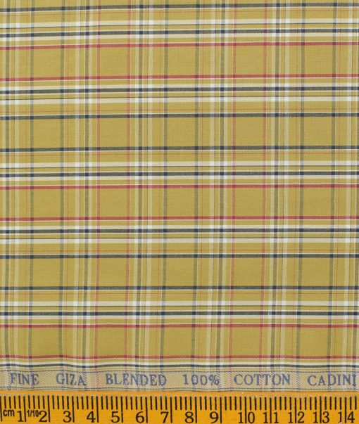 Cadini Men's Pure Cotton Checks Unstitched Shirting Fabric (Mustard Yellow)