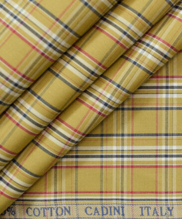 Cadini Men's Pure Cotton Checks Unstitched Shirting Fabric (Mustard Yellow)