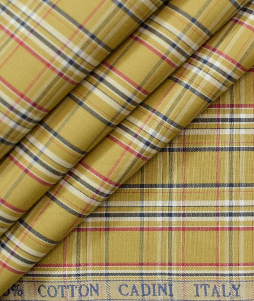 Cadini Men's Pure Cotton Checks Unstitched Shirting Fabric (Mustard Yellow)