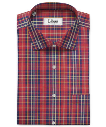 Cadini Men's Pure Cotton Checks Unstitched Shirting Fabric (Red)