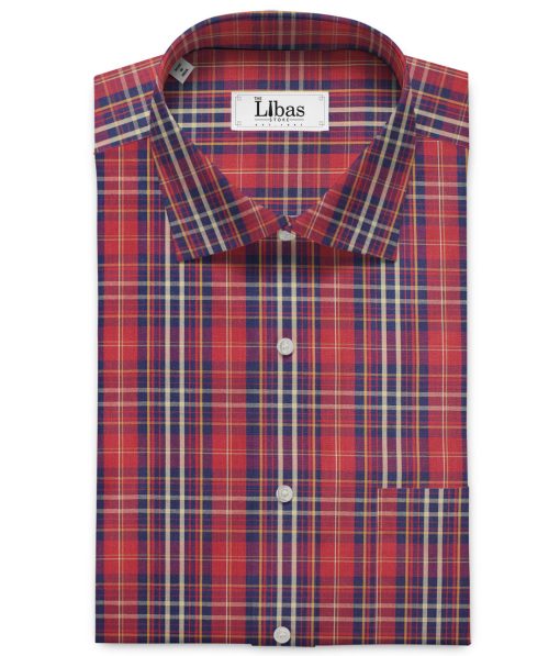 Cadini Men's Pure Cotton Checks Unstitched Shirting Fabric (Red)