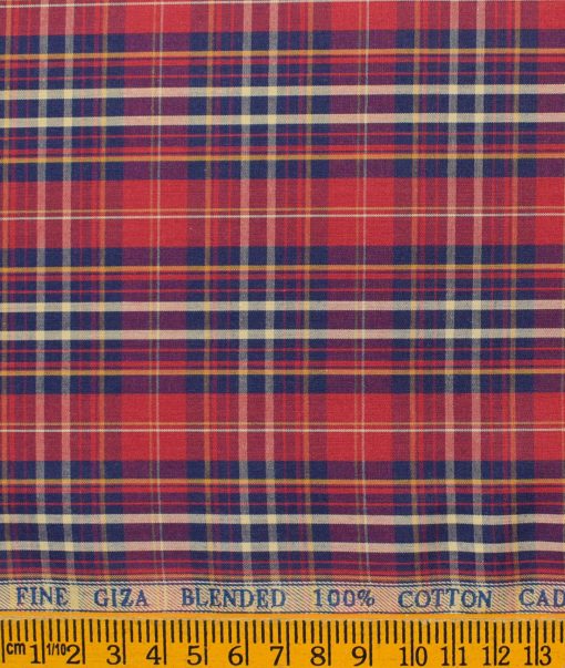 Cadini Men's Pure Cotton Checks Unstitched Shirting Fabric (Red)