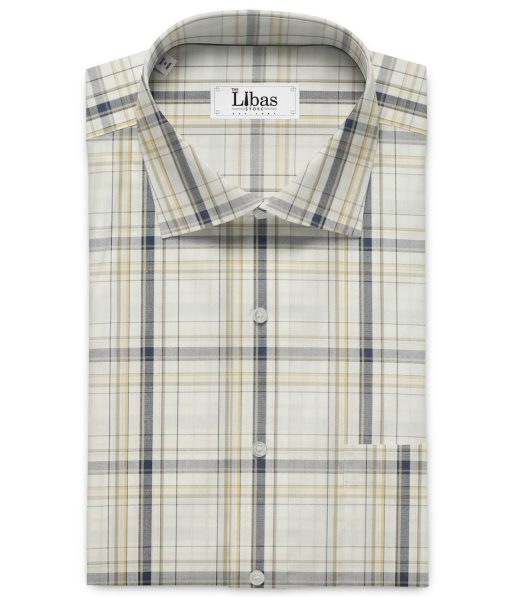 Cadini Men's Pure Cotton Checks Unstitched Shirting Fabric (White)