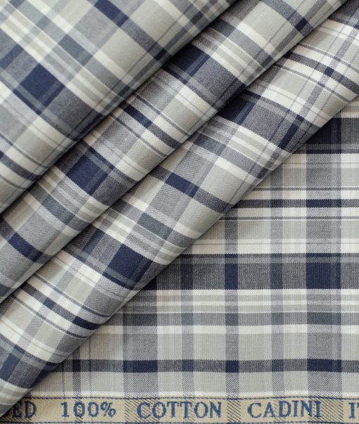 Cadini Men's Pure Cotton Checks Unstitched Shirting Fabric (White)