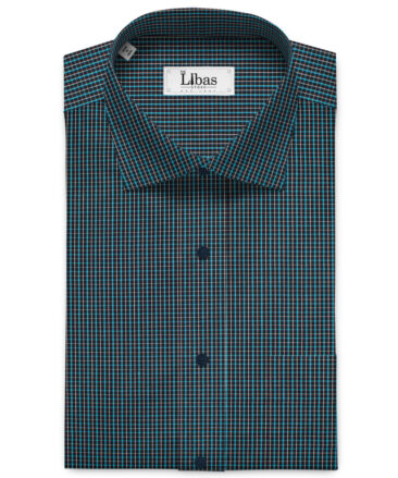 Raymond Men's Premium Cotton Checks Unstitched Shirting Fabric (Black & Firozi)