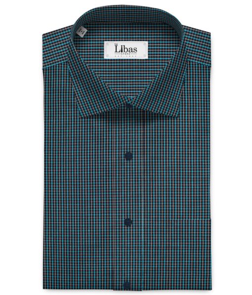 Raymond Men's Premium Cotton Checks Unstitched Shirting Fabric (Black & Firozi)