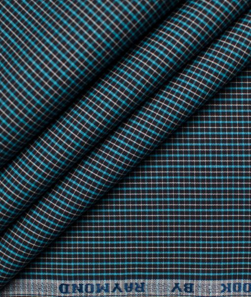 Raymond Men's Premium Cotton Checks Unstitched Shirting Fabric (Black & Firozi)