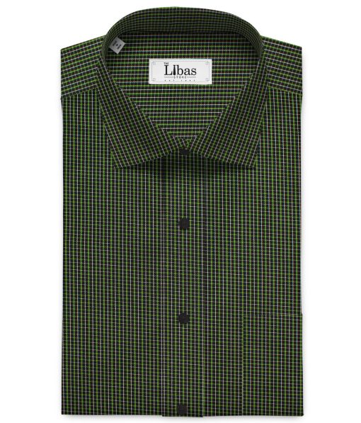 Raymond Men's Premium Cotton Checks Unstitched Shirting Fabric (Black & Green)