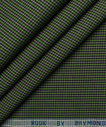 Raymond Men's Premium Cotton Checks Unstitched Shirting Fabric (Black & Green)