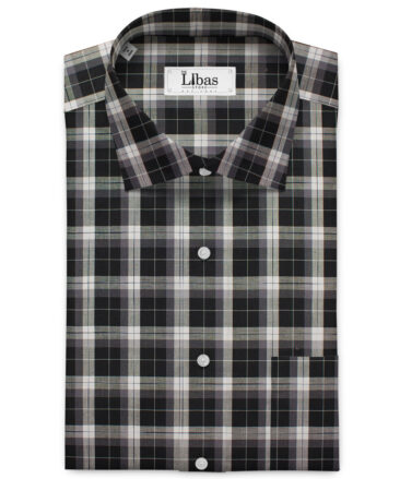 Raymond Men's Premium Cotton Checks Unstitched Shirting Fabric (Black & White)