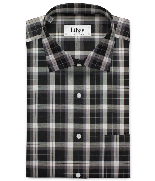 Raymond Men's Premium Cotton Checks Unstitched Shirting Fabric (Black & White)