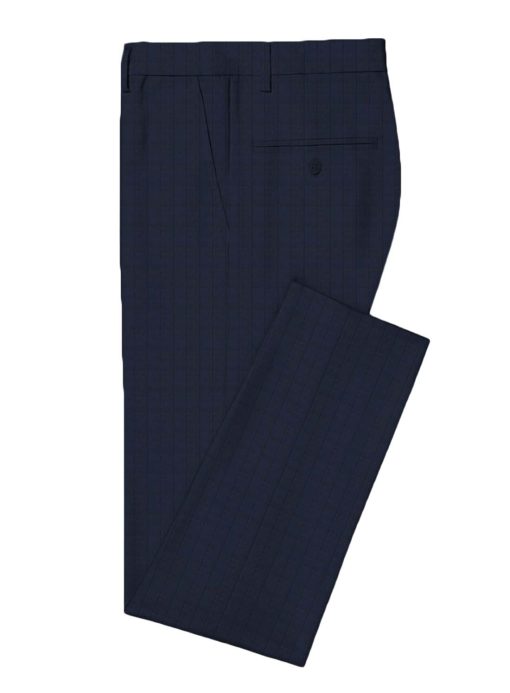 Canetti Men's Terry Rayon Checks 3.75 Meter Unstitched Suiting Fabric (Dark Blue)