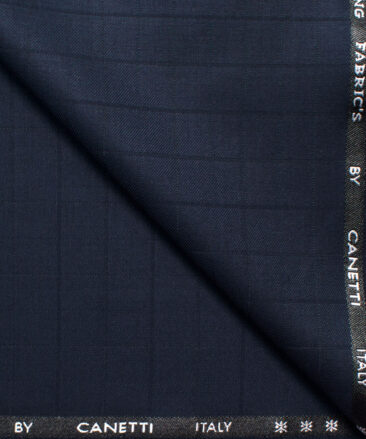 Canetti Men's Terry Rayon Checks 3.75 Meter Unstitched Suiting Fabric (Dark Blue)