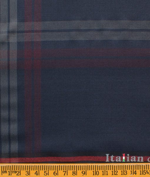 Italian Channel Men's Terry Rayon Checks 3.75 Meter Unstitched Suiting Fabric (Dark Blue)