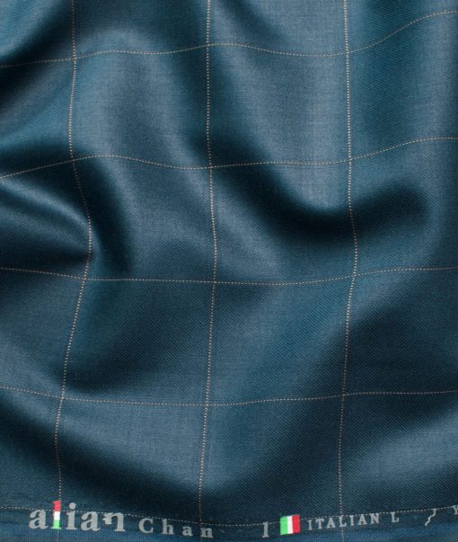 Italian Channel Men's Terry Rayon Checks 3.75 Meter Unstitched Suiting Fabric (Ocean Blue)