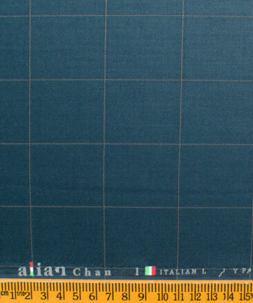 Italian Channel Men's Terry Rayon Checks 3.75 Meter Unstitched Suiting Fabric (Ocean Blue)