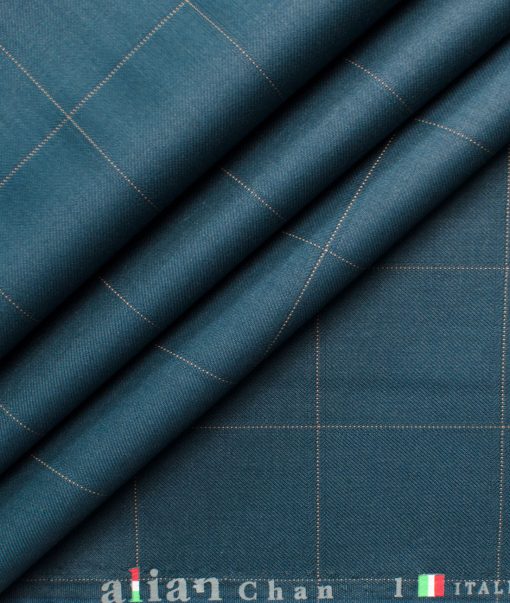 Italian Channel Men's Terry Rayon Checks 3.75 Meter Unstitched Suiting Fabric (Ocean Blue)