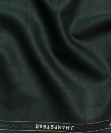 J.Hampstead Men's Terry Rayon Checks 3.75 Meter Unstitched Suiting Fabric (Dark Pine Green)