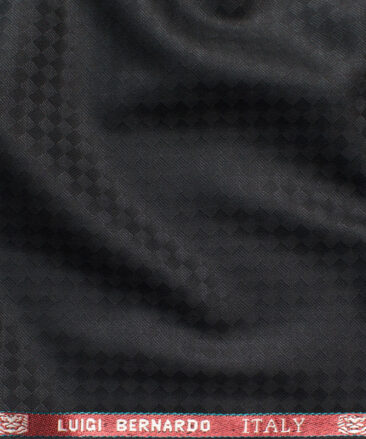 Luigi Bernardo Men's Terry Rayon Jacquard 3.75 Meter Unstitched Suiting Fabric (Black)