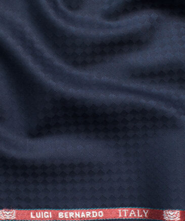 Luigi Bernardo Men's Terry Rayon Jacquard 3.75 Meter Unstitched Suiting Fabric (Dark Blue)