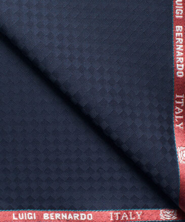 Luigi Bernardo Men's Terry Rayon Jacquard 3.75 Meter Unstitched Suiting Fabric (Dark Blue)