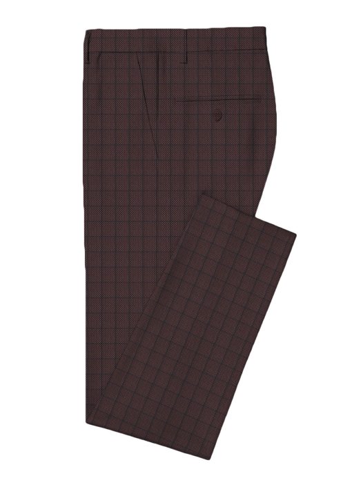 Luigi Bernardo Men's Terry Rayon Checks 3.75 Meter Unstitched Suiting Fabric (Dark Wine)