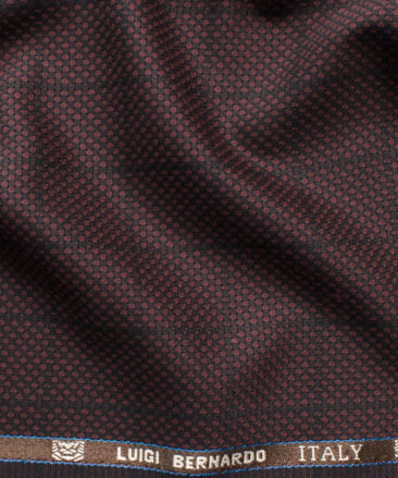 Luigi Bernardo Men's Terry Rayon Checks 3.75 Meter Unstitched Suiting Fabric (Dark Wine)