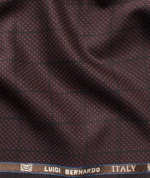 Luigi Bernardo Men's Terry Rayon Checks 3.75 Meter Unstitched Suiting Fabric (Dark Wine)