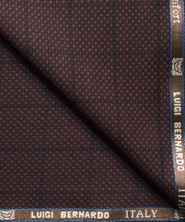 Luigi Bernardo Men's Terry Rayon Checks 3.75 Meter Unstitched Suiting Fabric (Dark Wine)