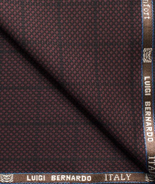 Luigi Bernardo Men's Terry Rayon Checks 3.75 Meter Unstitched Suiting Fabric (Dark Wine)