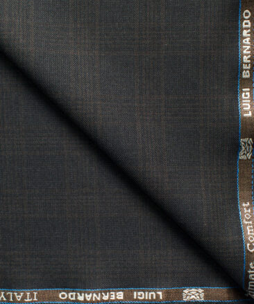 Luigi Bernardo Men's Terry Rayon Checks 3.75 Meter Unstitched Suiting Fabric (Dark Grey)