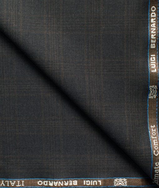 Luigi Bernardo Men's Terry Rayon Checks 3.75 Meter Unstitched Suiting Fabric (Dark Grey)